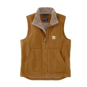 New Carhartt Mens Loose Fit Sherpa Lined Brown Mock Neck Vest Washed Duck LARGE